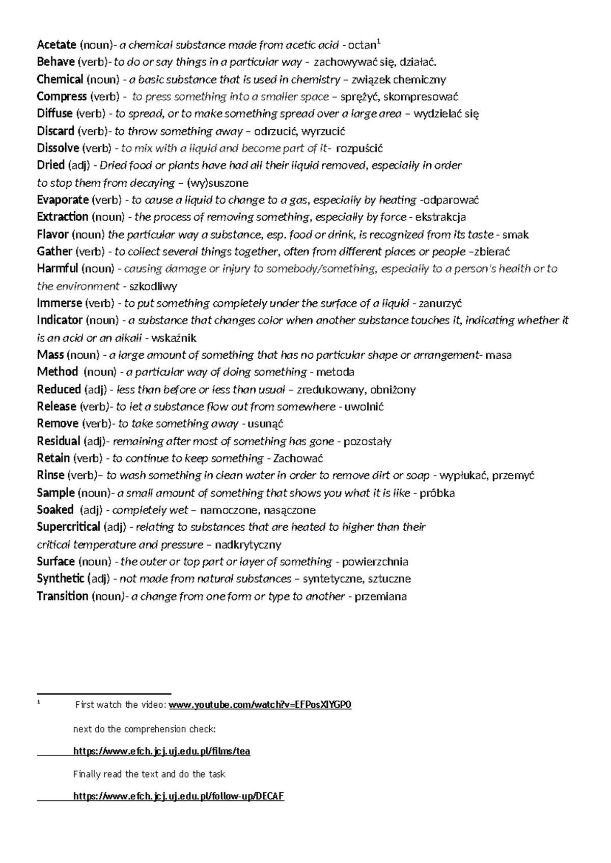 TEA Chemistry vocabulary - Acetate (noun)- a chemical substance made ...
