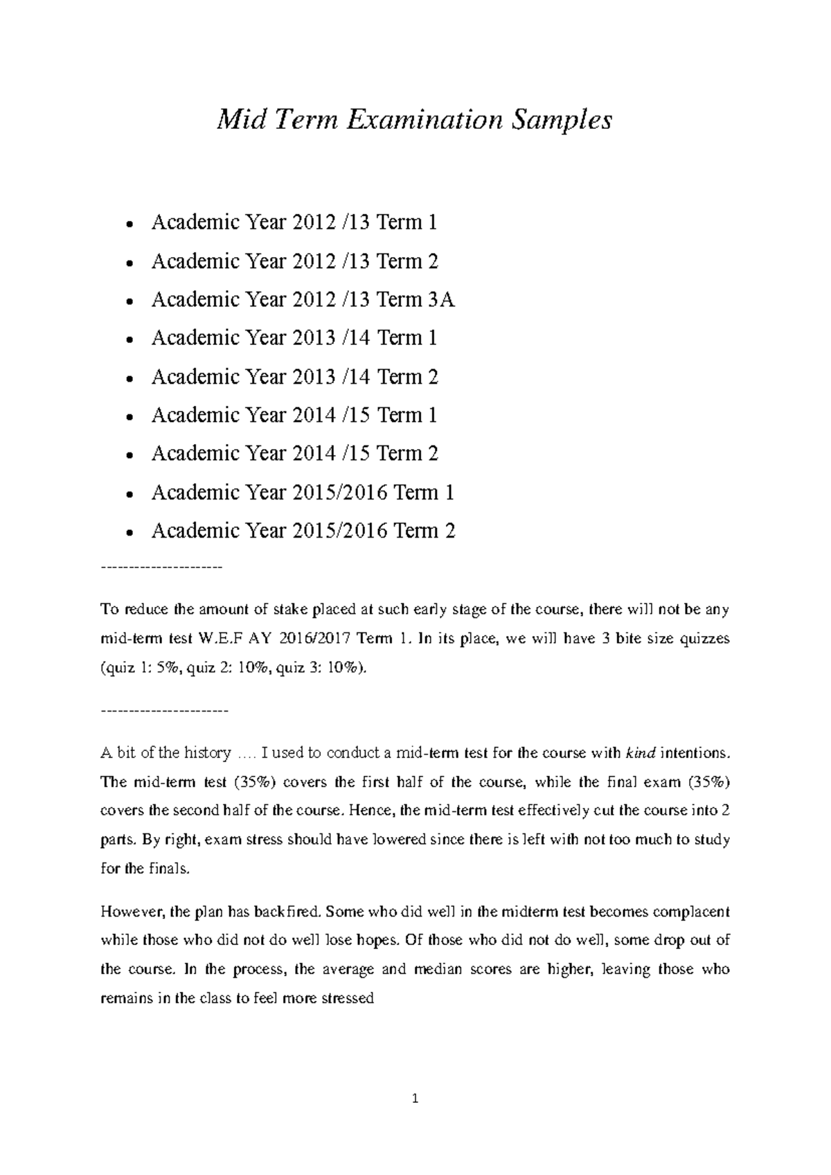 Mid Term Exam papers samples (June 2016 ) DA - Mid Term Examination ...