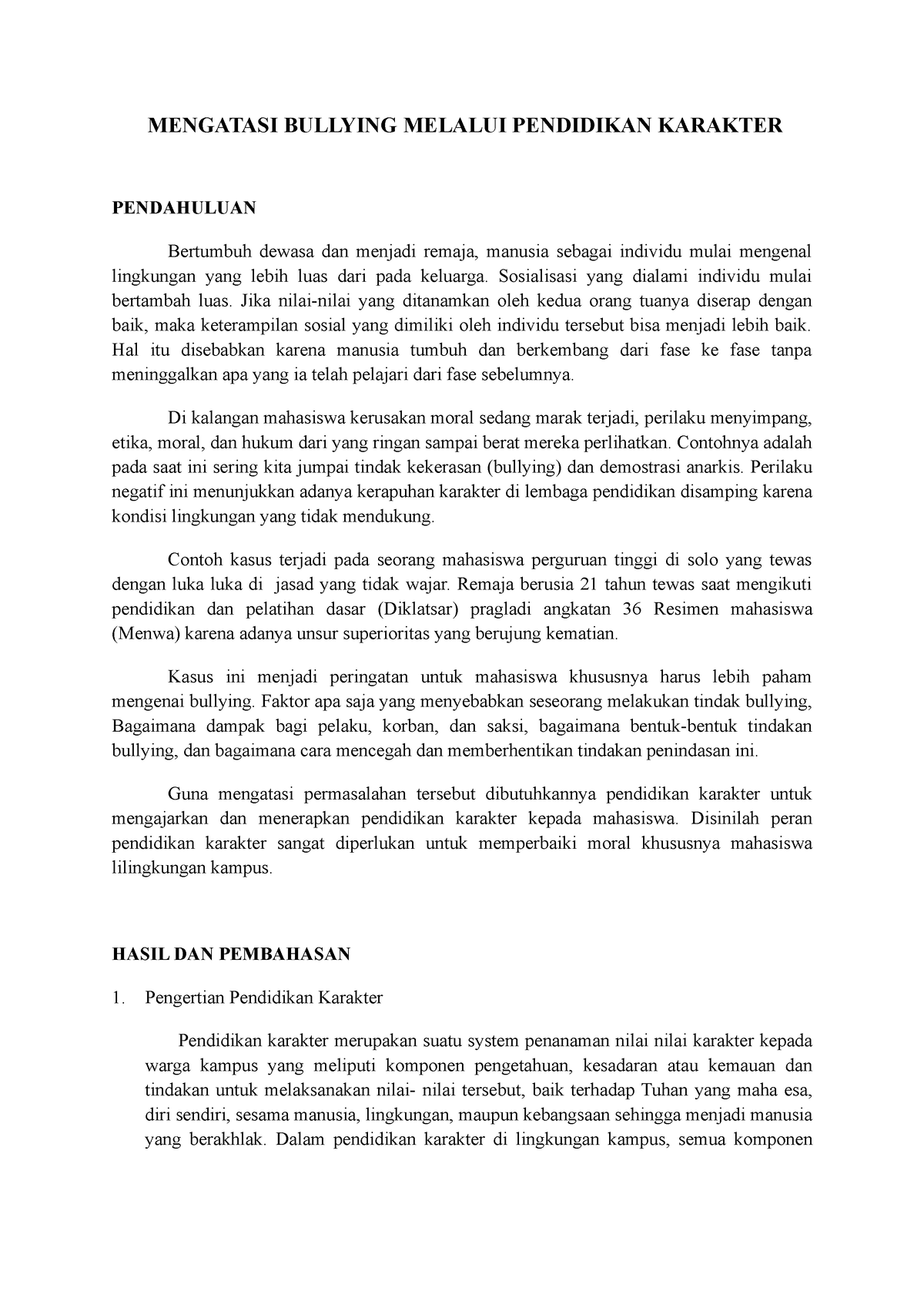 contoh essay pendidikan karakter mahasiswa