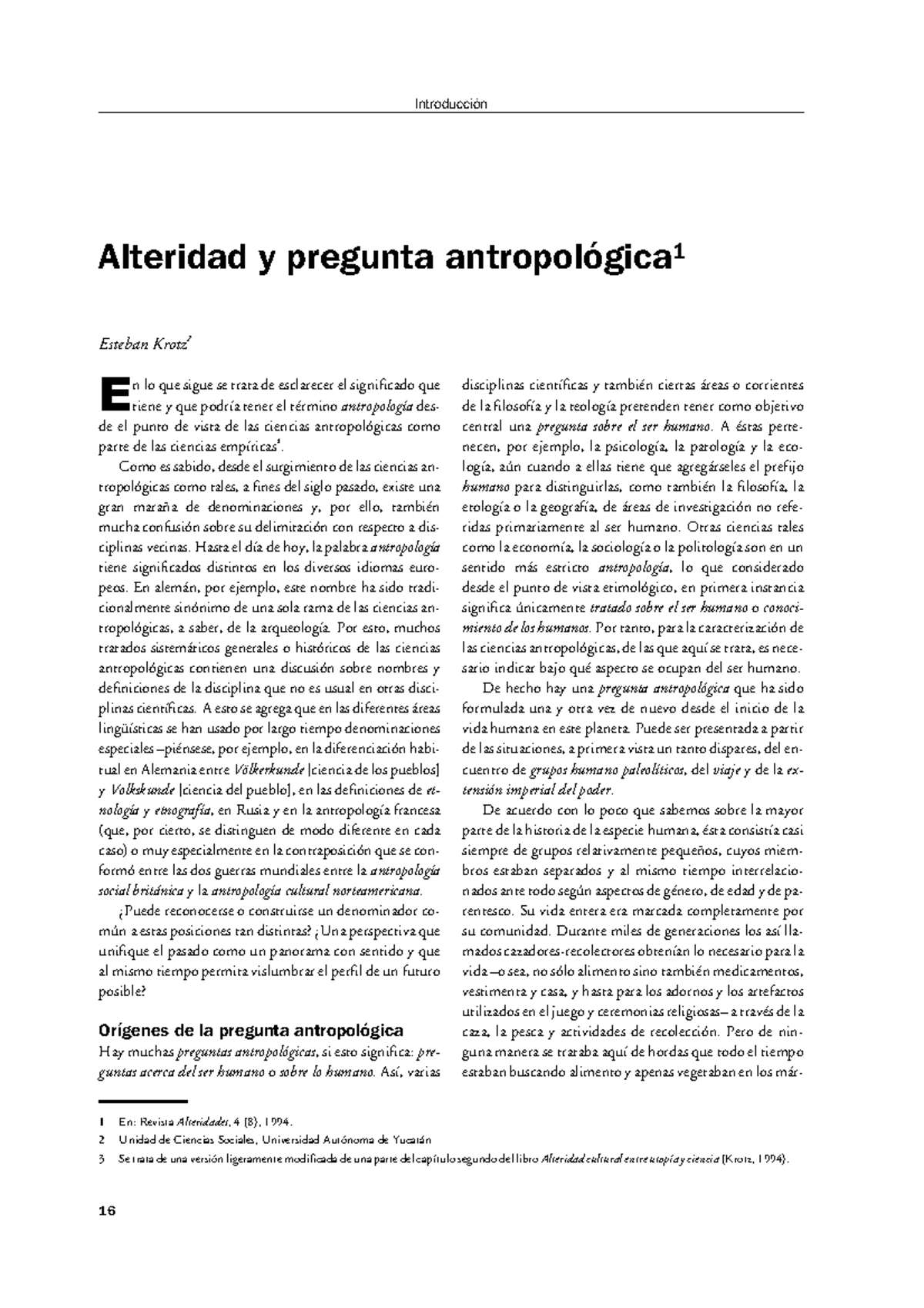 03 Krotz - Texto Antropología - Alteridad Y Pregunta Antropológica 1 ...