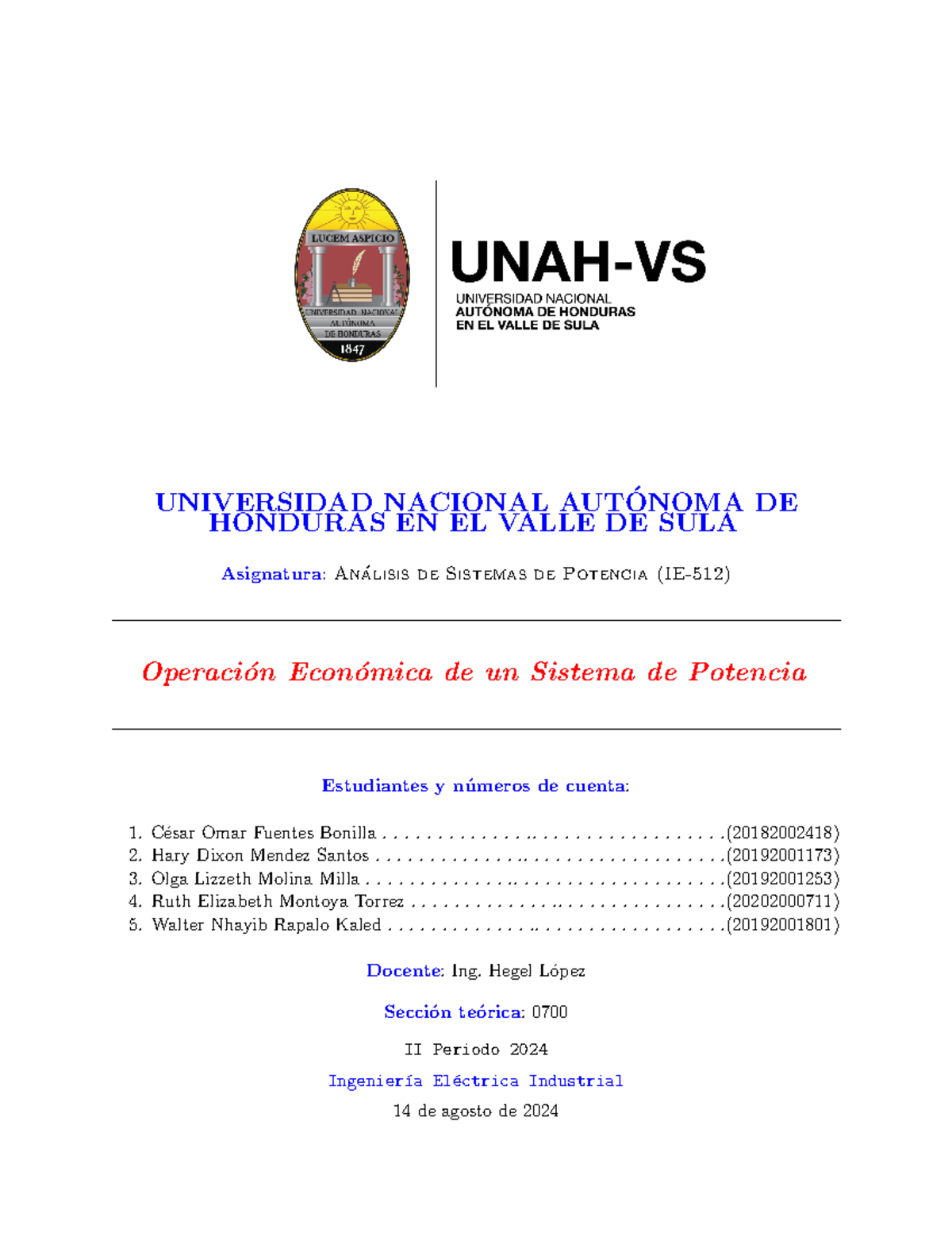 Informe Operación Económica De Un Sp Universidad Nacional Aut ́onoma De Honduras En El Valle 2653