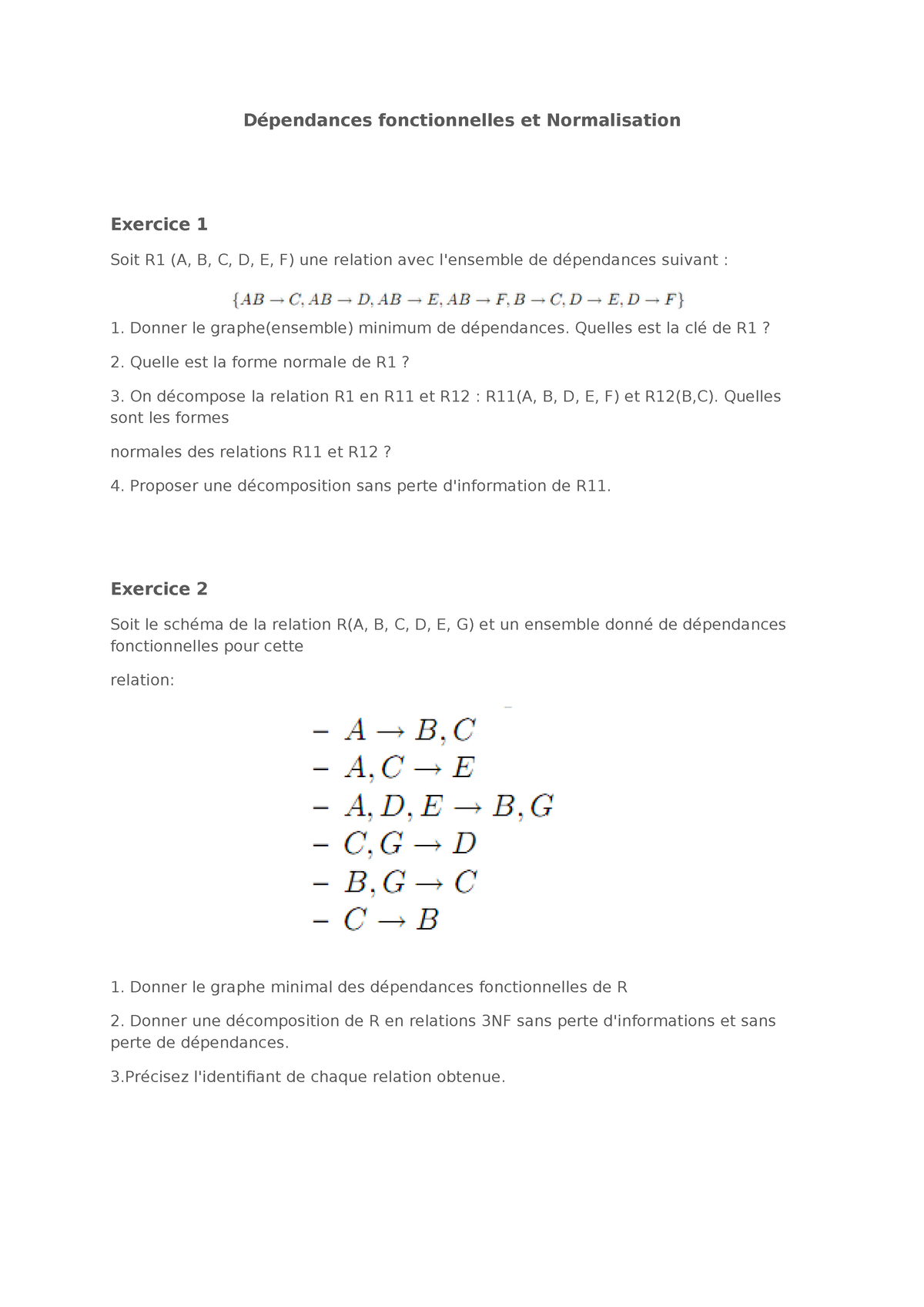 TD4 DF Normalisation - Dépendances Fonctionnelles Et Normalisation ...