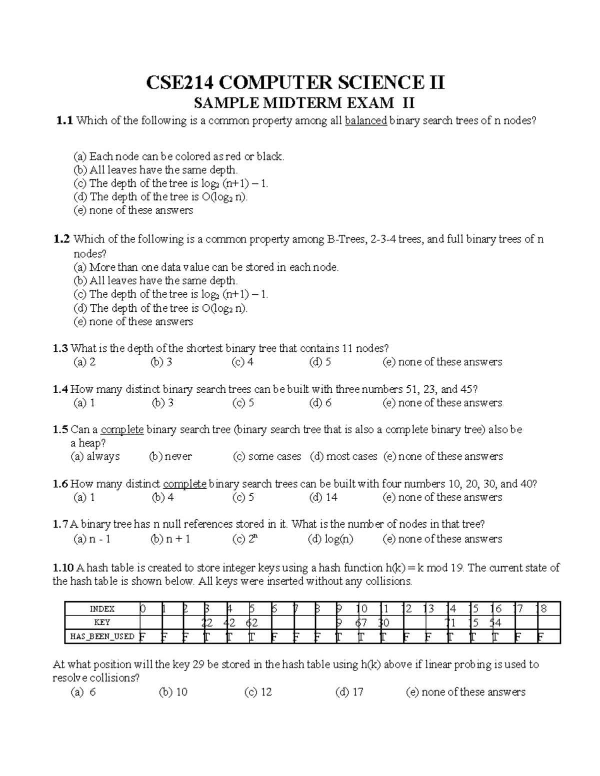 Midterm 2 - It’s So Important - CSE214 COMPUTER SCIENCE II SAMPLE ...