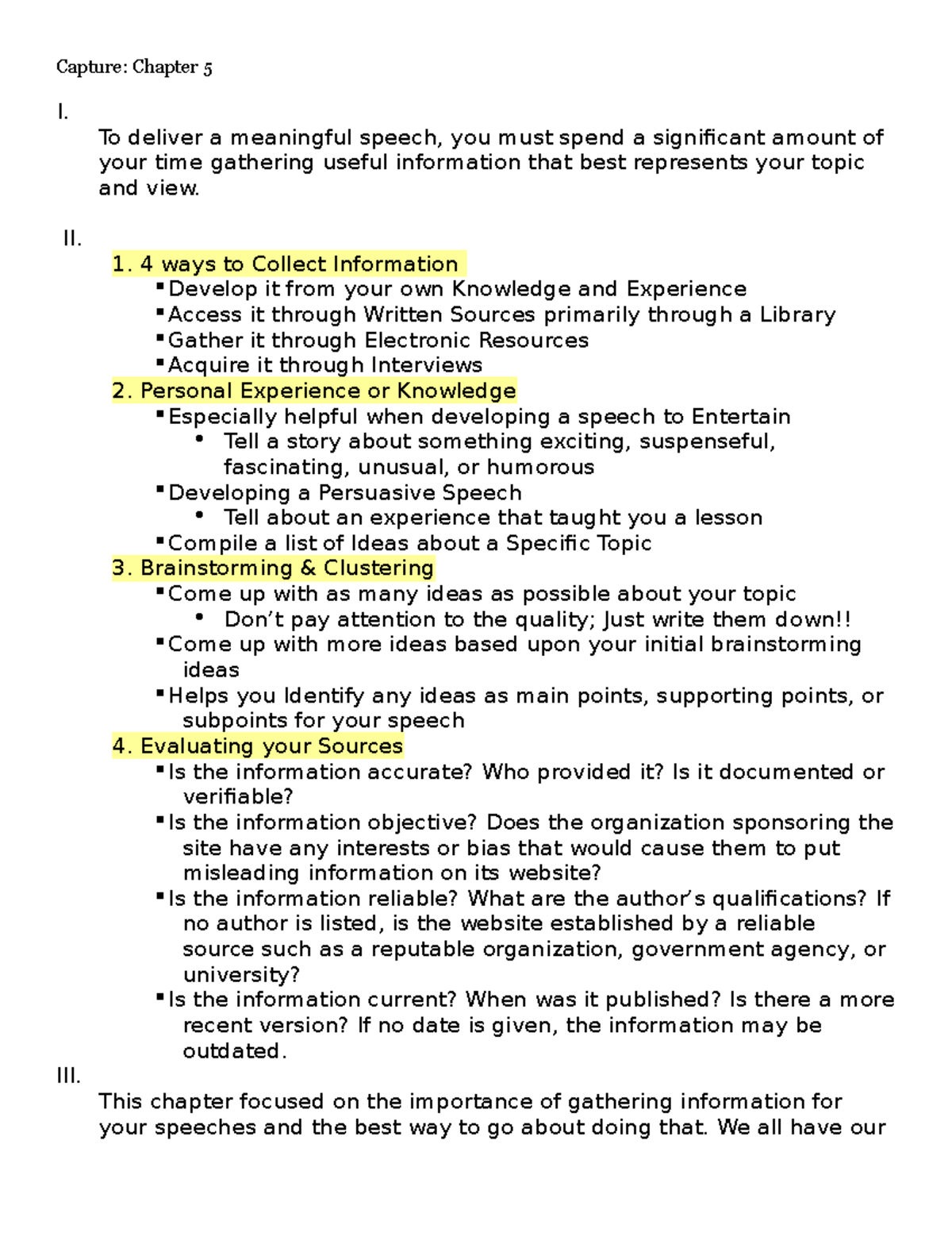 Chapter 5 Capture Summary Speaking with a Purpose Capture Chapter