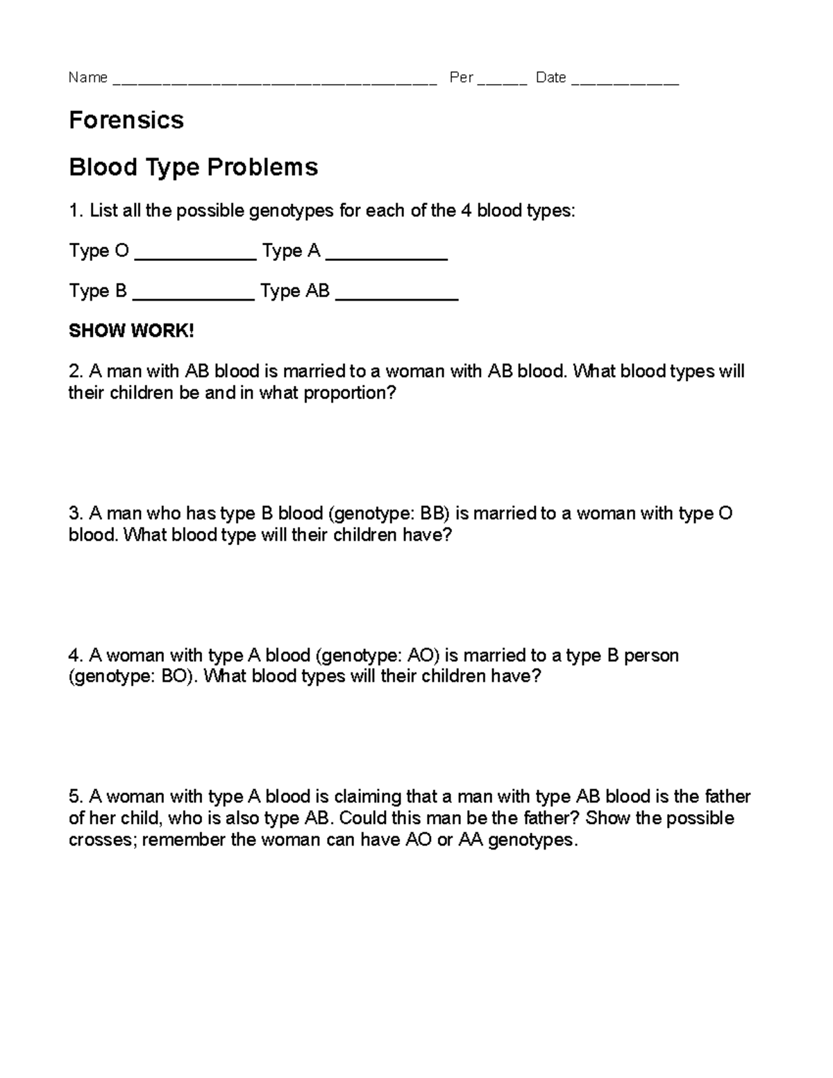 Blod types worksheet - Summary Introduction to Forensic Anthropology ...