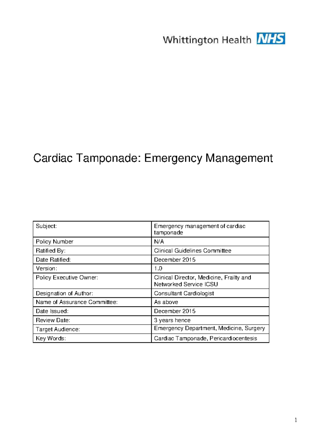 ID10459 Cardiac Tamponade Emergency Management Subject Emergency