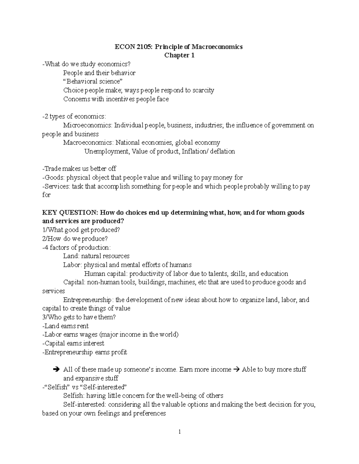 ECON 2105 Note Exam 1 - Ward - ECON 2105: Principle Of Macroeconomics ...