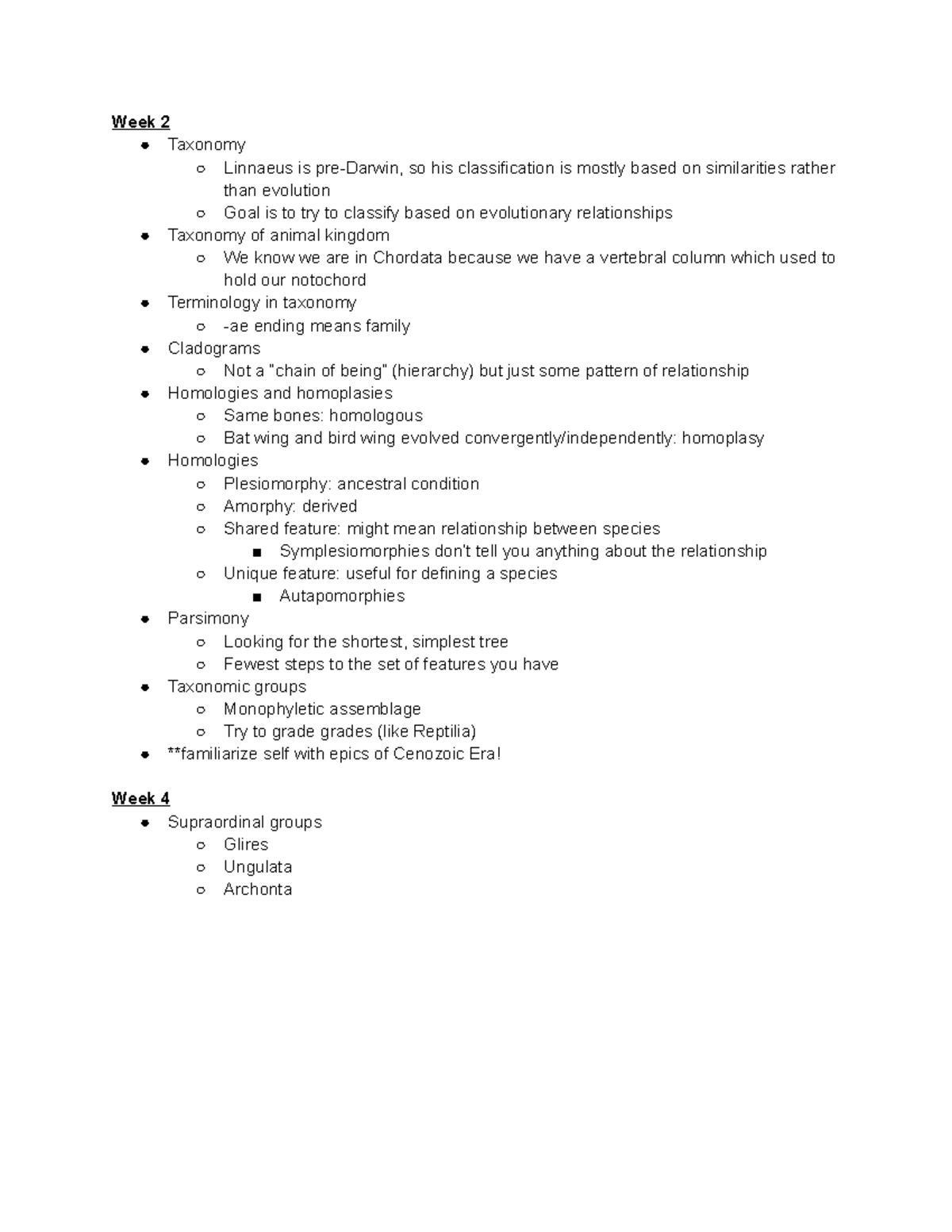Primate Diversity & Evolution Notes - Week 2 Taxonomy Linnaeus is pre ...