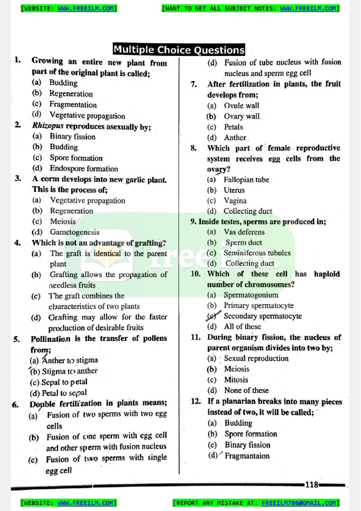 10th Bio Ch 14 MCQ's - Bio test - Zoology/Botany/Physiology/Fresh Water ...