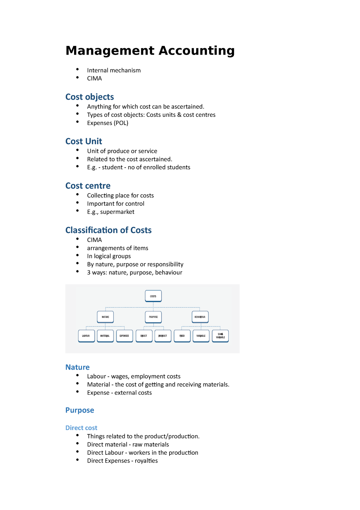 Management Accounting - Types Of Cost Objects: Costs Units & Cost ...