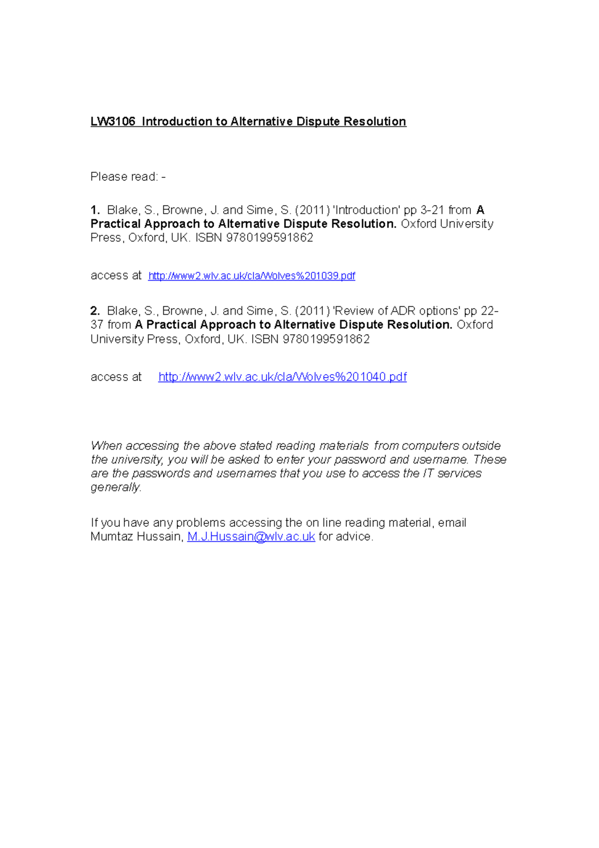 Introduction to ADR - reading material - LW3106 Introduction to ...