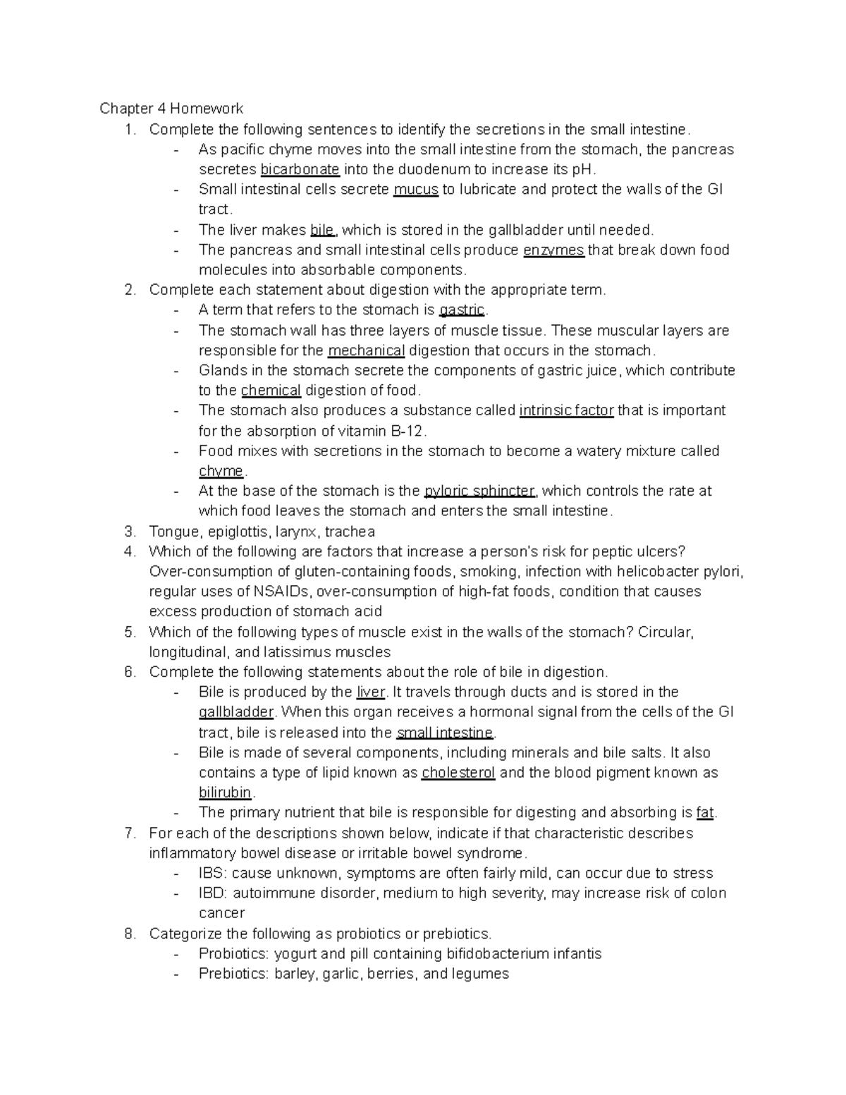 DHN 101 Chapter 4 Homework - Chapter 4 Homework 1. Complete the ...