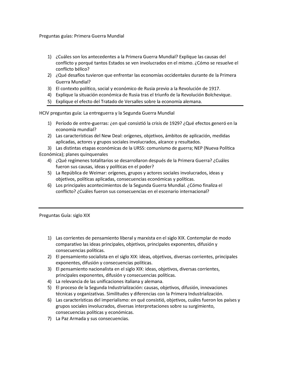 Preguntas HCIV primera guerra  - Preguntas guías: Primera Guerra  Mundial ¿Cuáles son los - Studocu