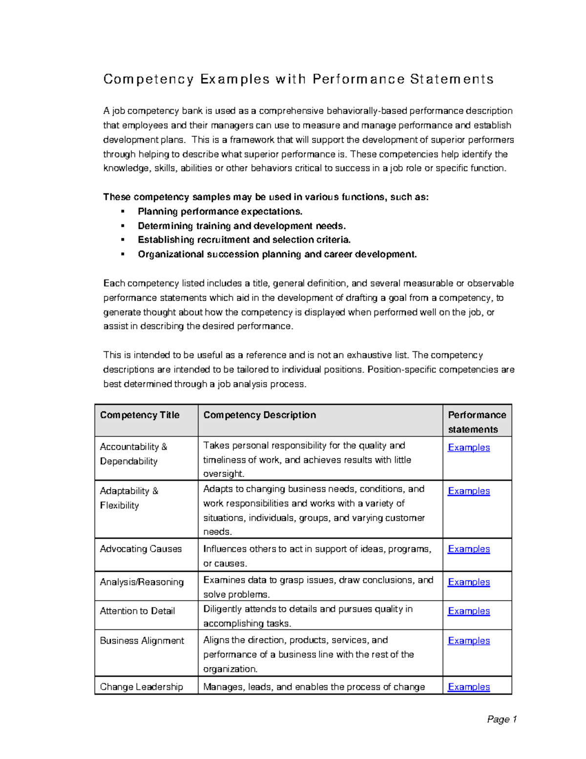 Competency Examples - Page 1 A job competency bank is used as a ...