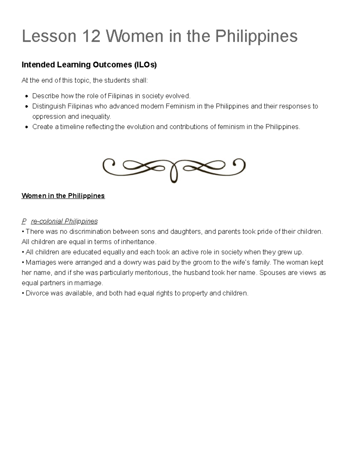 Lesson 12 Women In The Philippines GEE 001B - GE Elective 1 - Gender ...