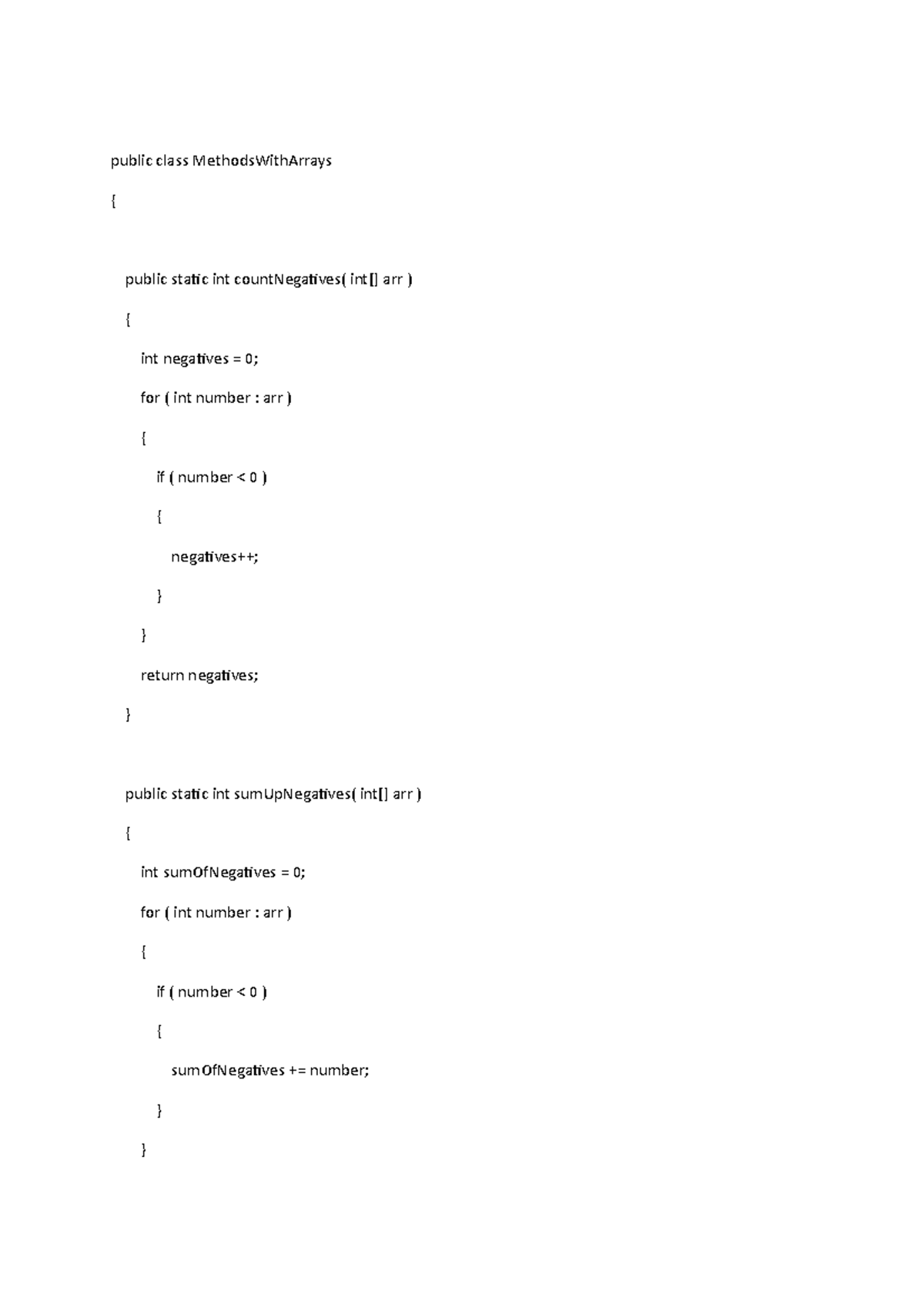 Public class Methods With Arrays - public class MethodsWithArrays ...