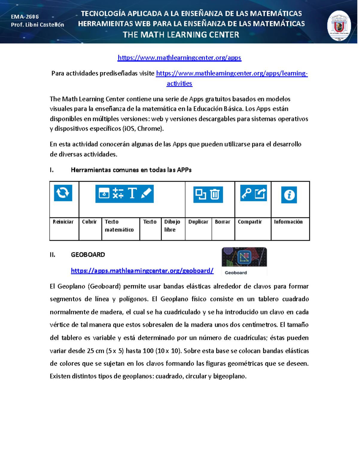 Actividades The math learning center - EMA- 2606 Prof. Libni Castellón ...