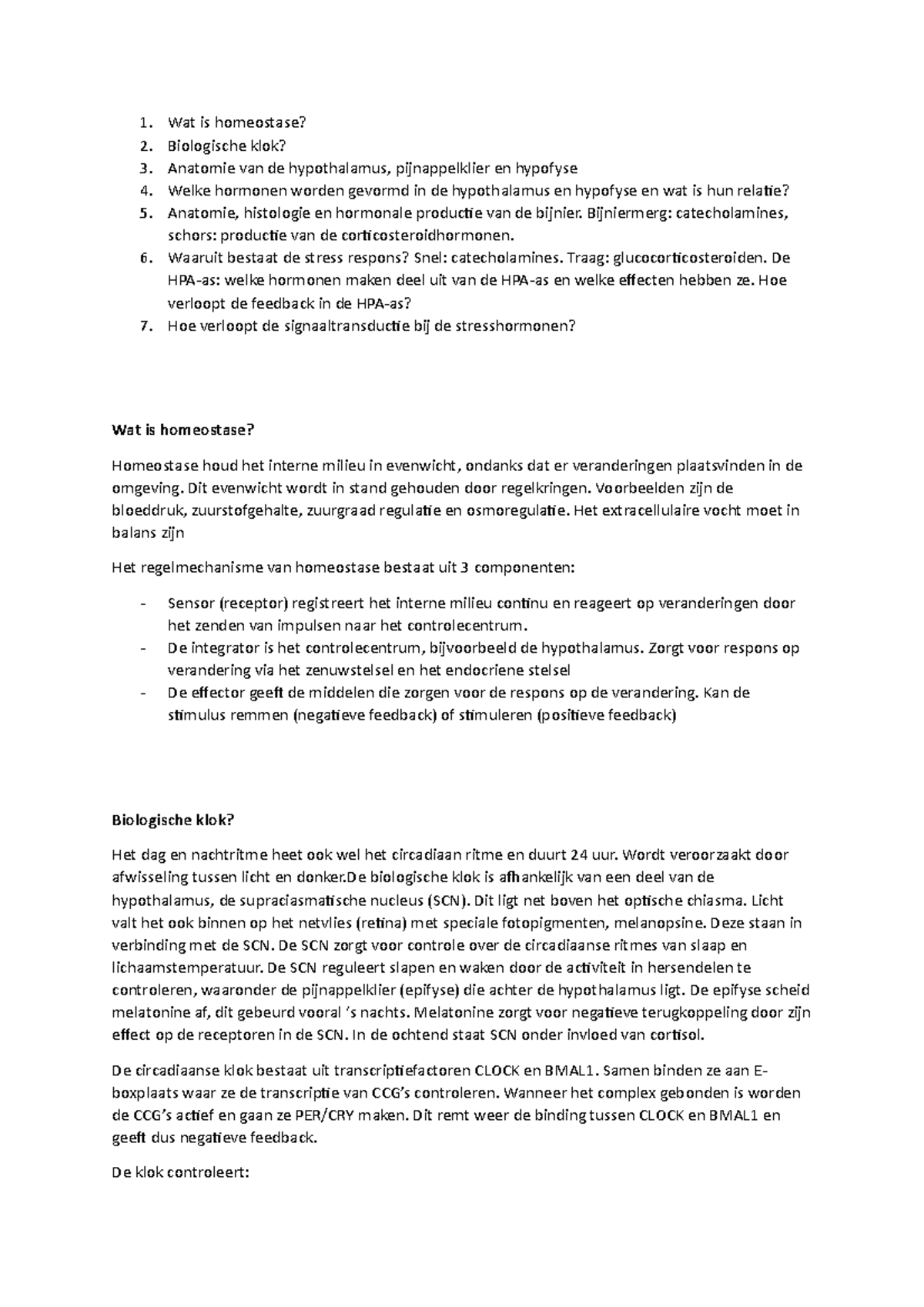 Regulatie En Integratie Casus 1 Wat Is Homeostase Biologische Klok