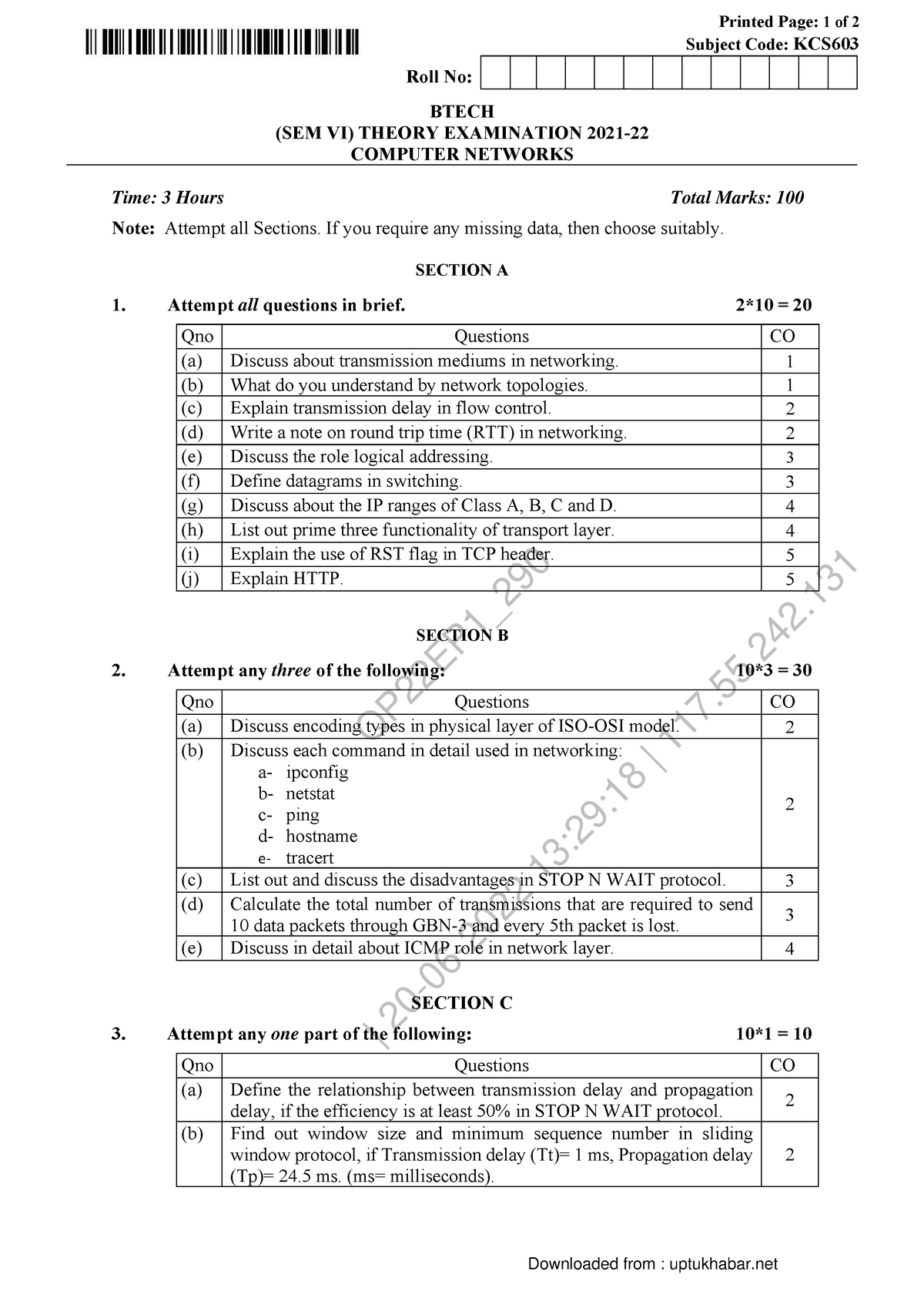 Computer Networks KCS603 2021 - QP22EP1_ | 20-06-2022 13:29:18 | 117.55 ...