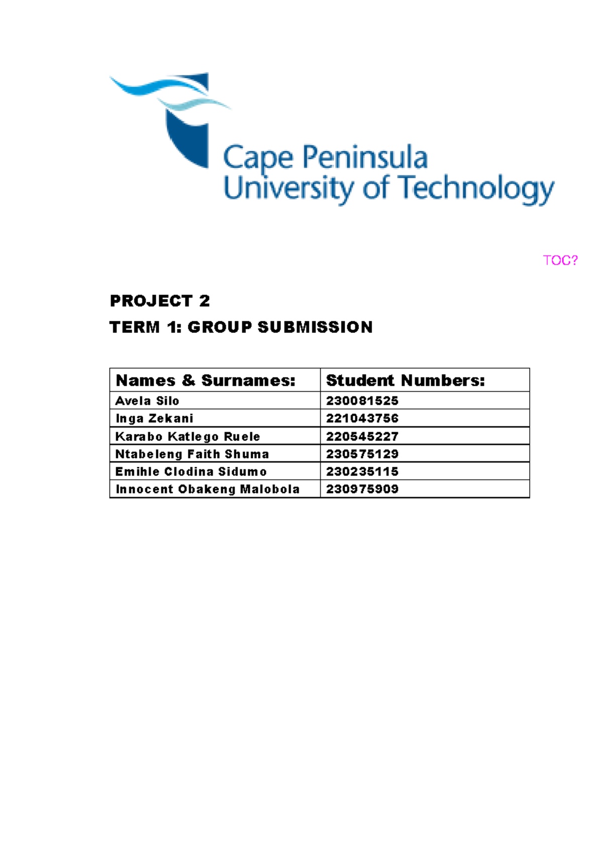 Project 2 Group Submission TERM 1 GROUP SUBMISSION PROJECT Avela