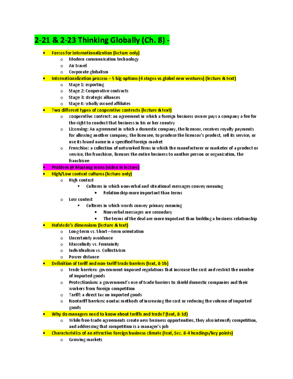 Exam 2 review - 2-21 & 2-23 Thinking Globally (Ch. 8) - Forces for ...