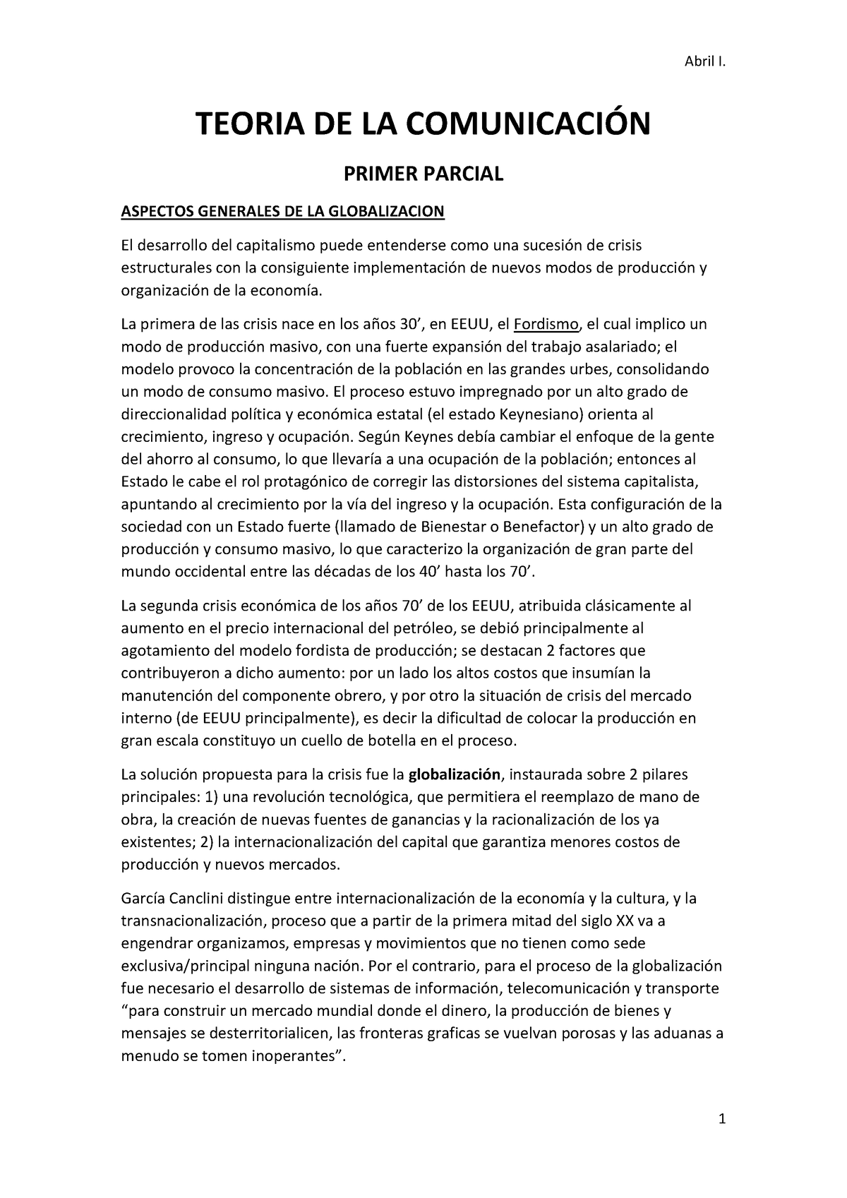 Resumen Primer Parcial - Teoria De La Comunicacion - TEORIA DE LA ...