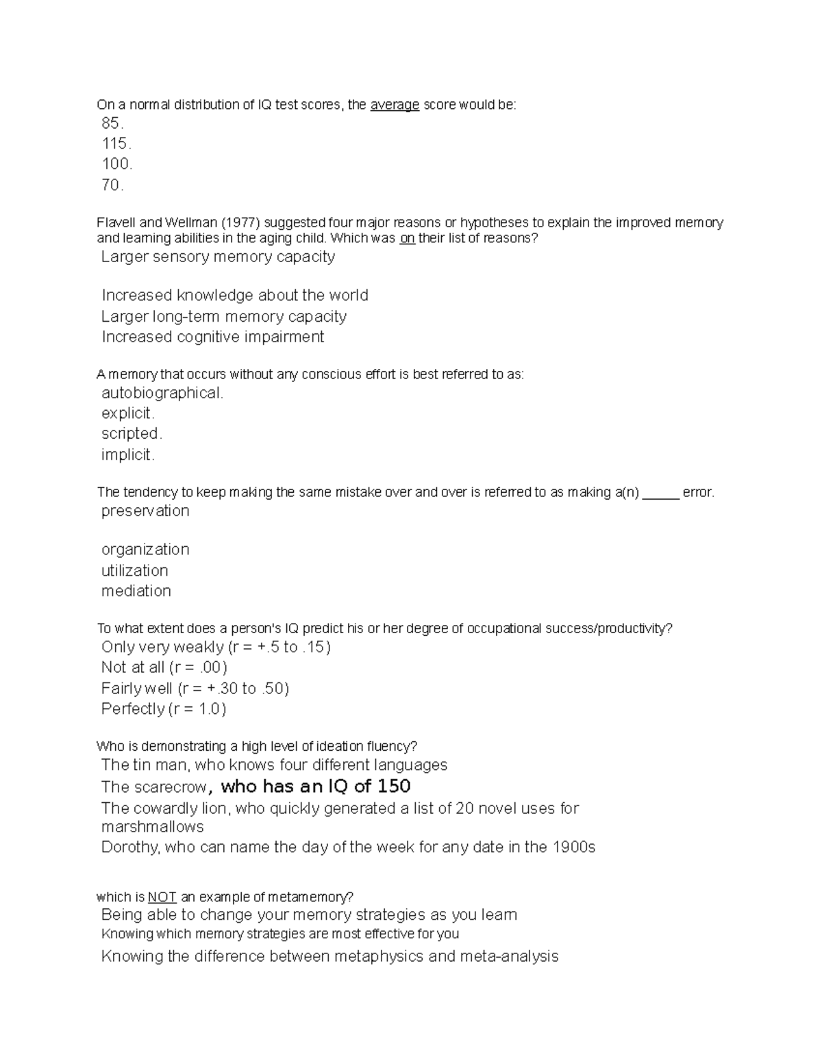 Psy Exam 3 Psychology 100 Exam 3 On A Normal Distribution Of Iq Test Scores The Average 5181