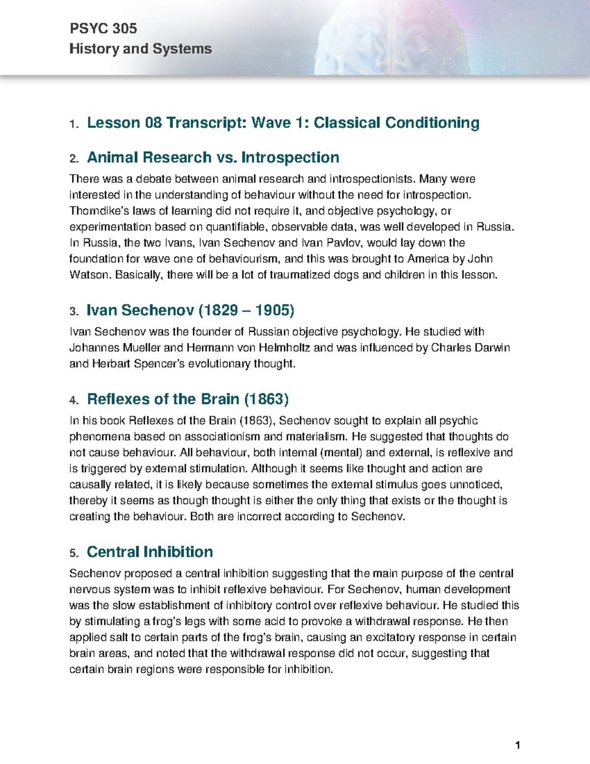 PSYC305 Transcript L8 2 3 - History and Systems 1. Lesson 08 Transcript ...
