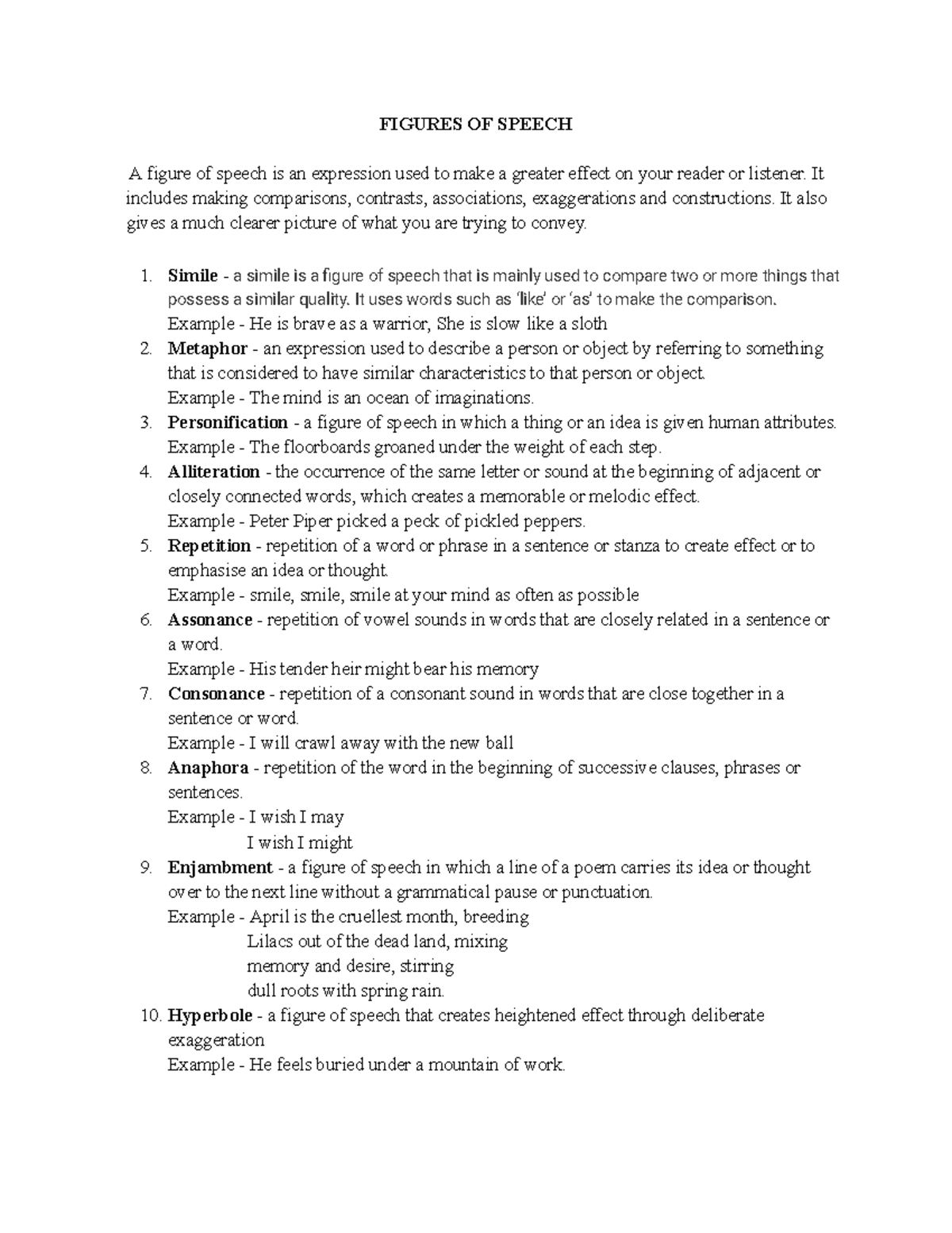 Gr 10 Figures of Speech 202324 FIGURES OF SPEECH A figure of speech