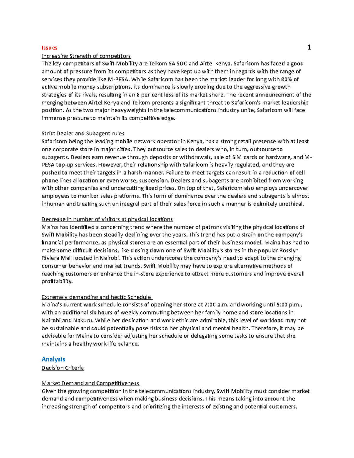 comm-101-case-memo-2-issues-1-increasing-strength-of-competitors