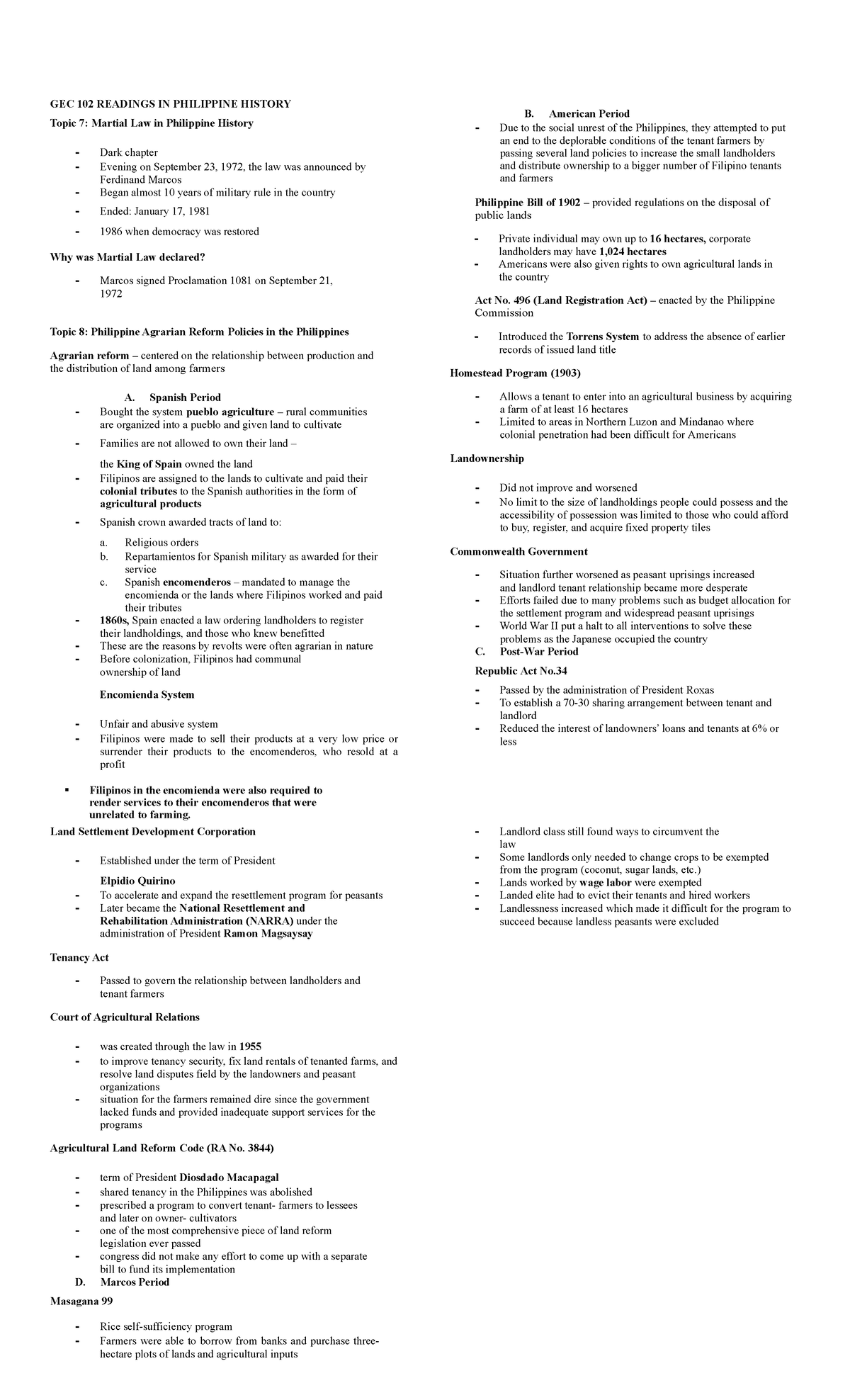 GEC 102 Reviewer Finals - GEC 102 READINGS IN PHILIPPINE HISTORY Topic ...