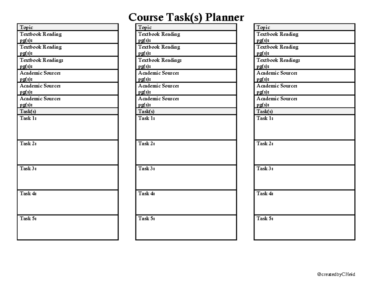 Course Task(s) Planner - Course Task(s) Planner @createdbyCHeid Topic ...