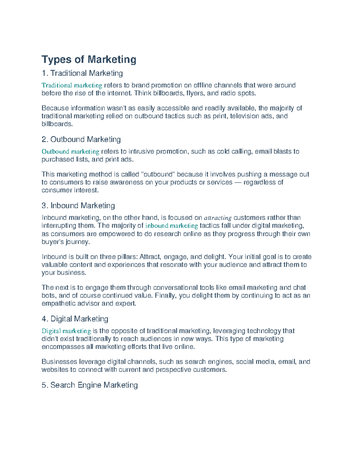 Marketting types - marketing - Types of Marketing 1. Traditional ...