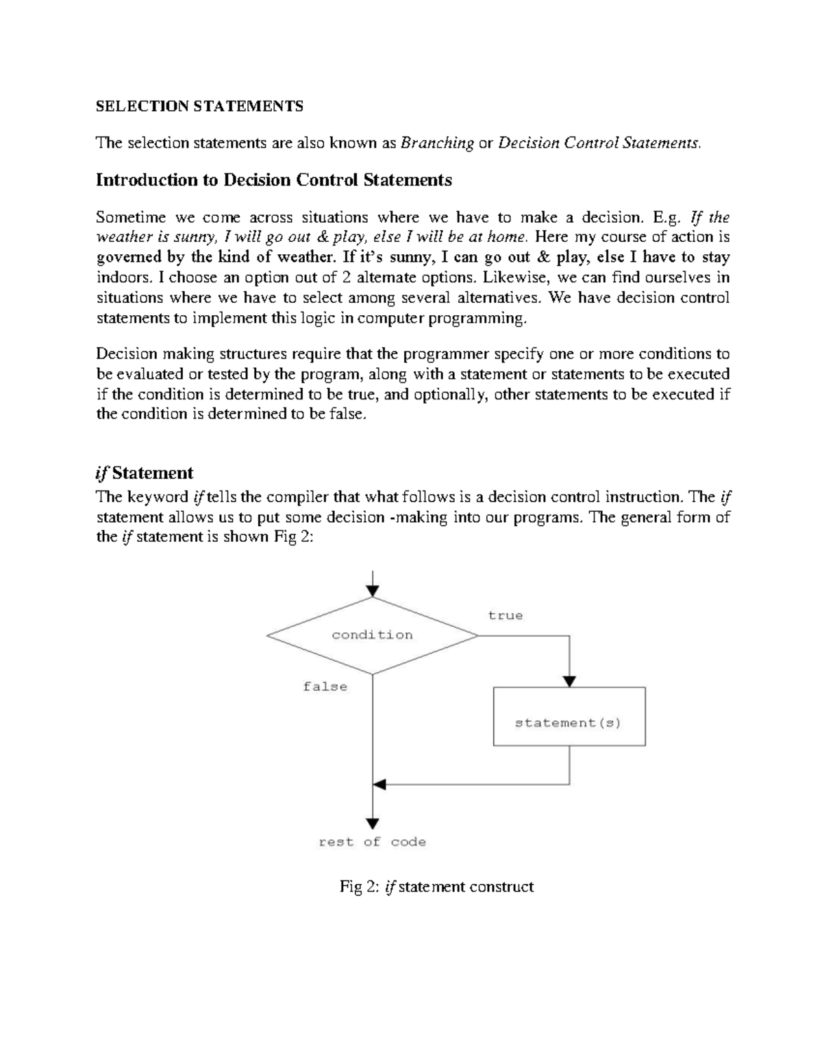Programming-12 - n/a - SELECTION STATEMENTS The selection statements ...