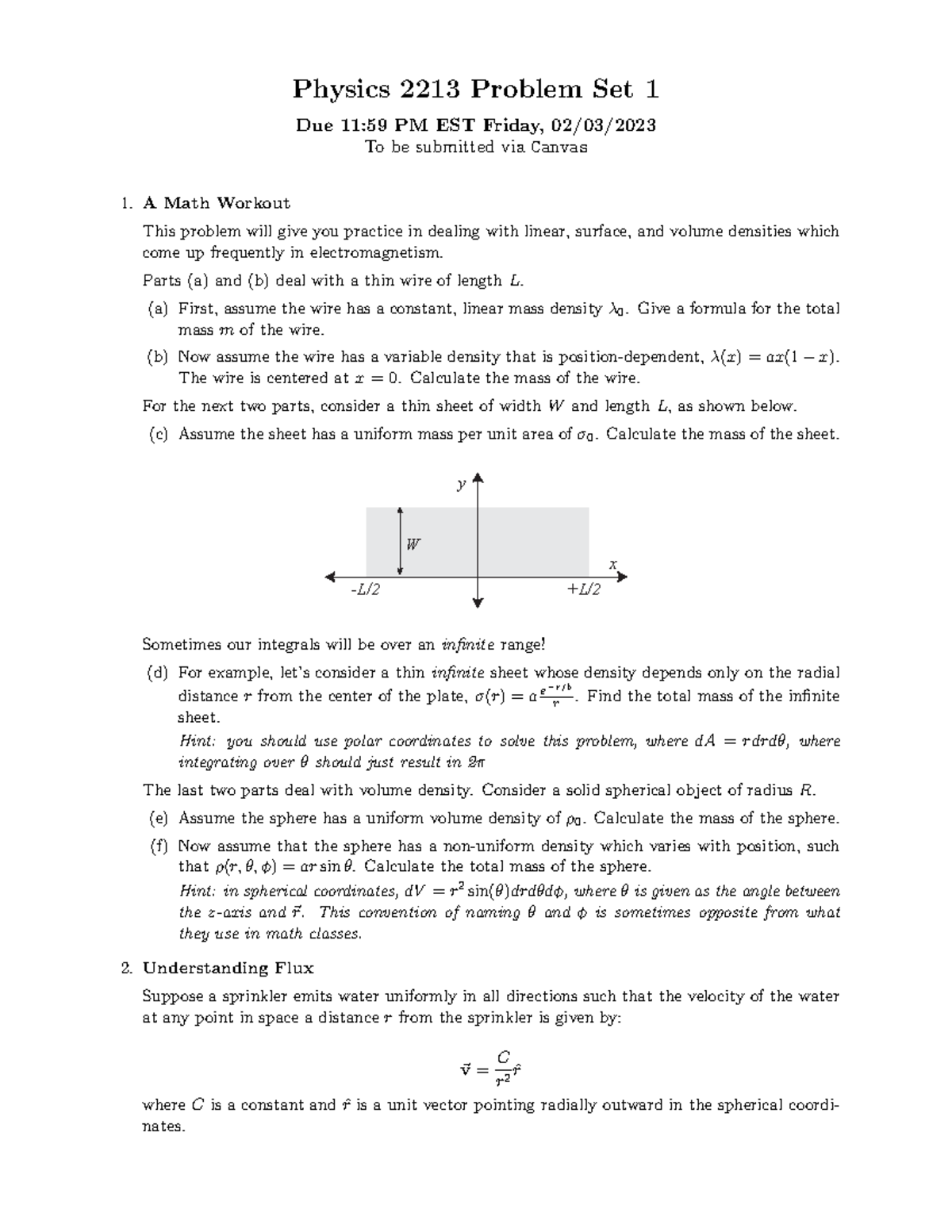 Problem Set 1 - PSet 1 - Physics 2213 Problem Set 1 Due 11:59 PM EST ...