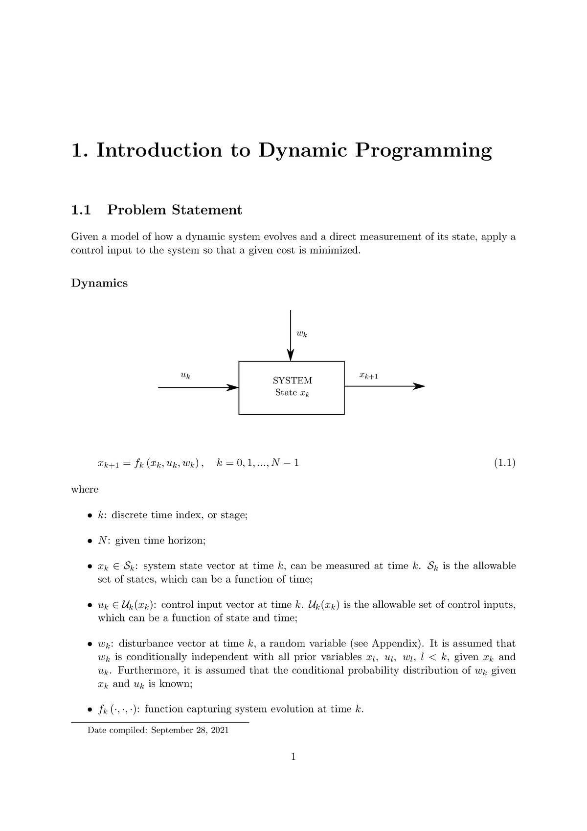 Note 1 Dynamic Programming And Optimal Control - 1. Introduction To ...