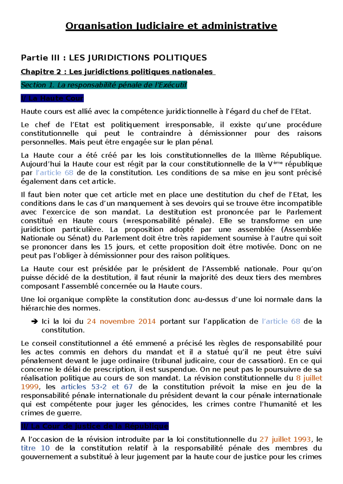OJA PART 3 CHAP 2 - notes de cours - Organisation Judiciaire et ...
