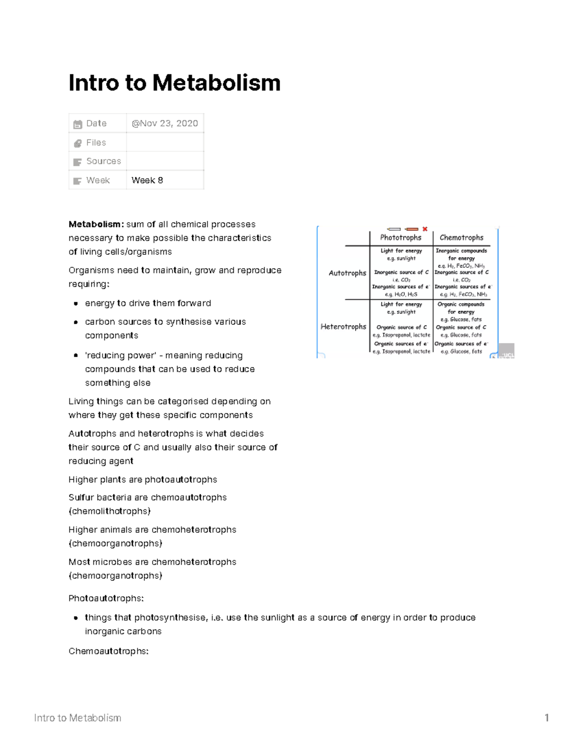 Intro to Metabolism - Lecture notes 15 - Intro to Metabolism Date Files ...