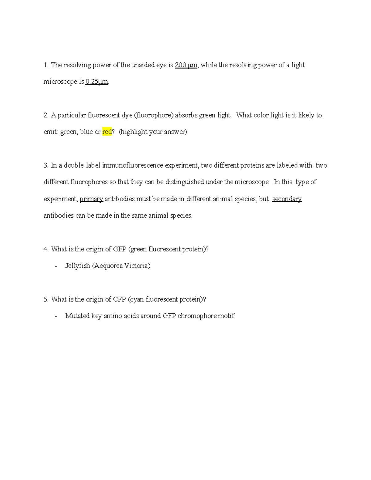 Bio pre discussion 1-2 - The resolving power of the unaided eye is 200 ...