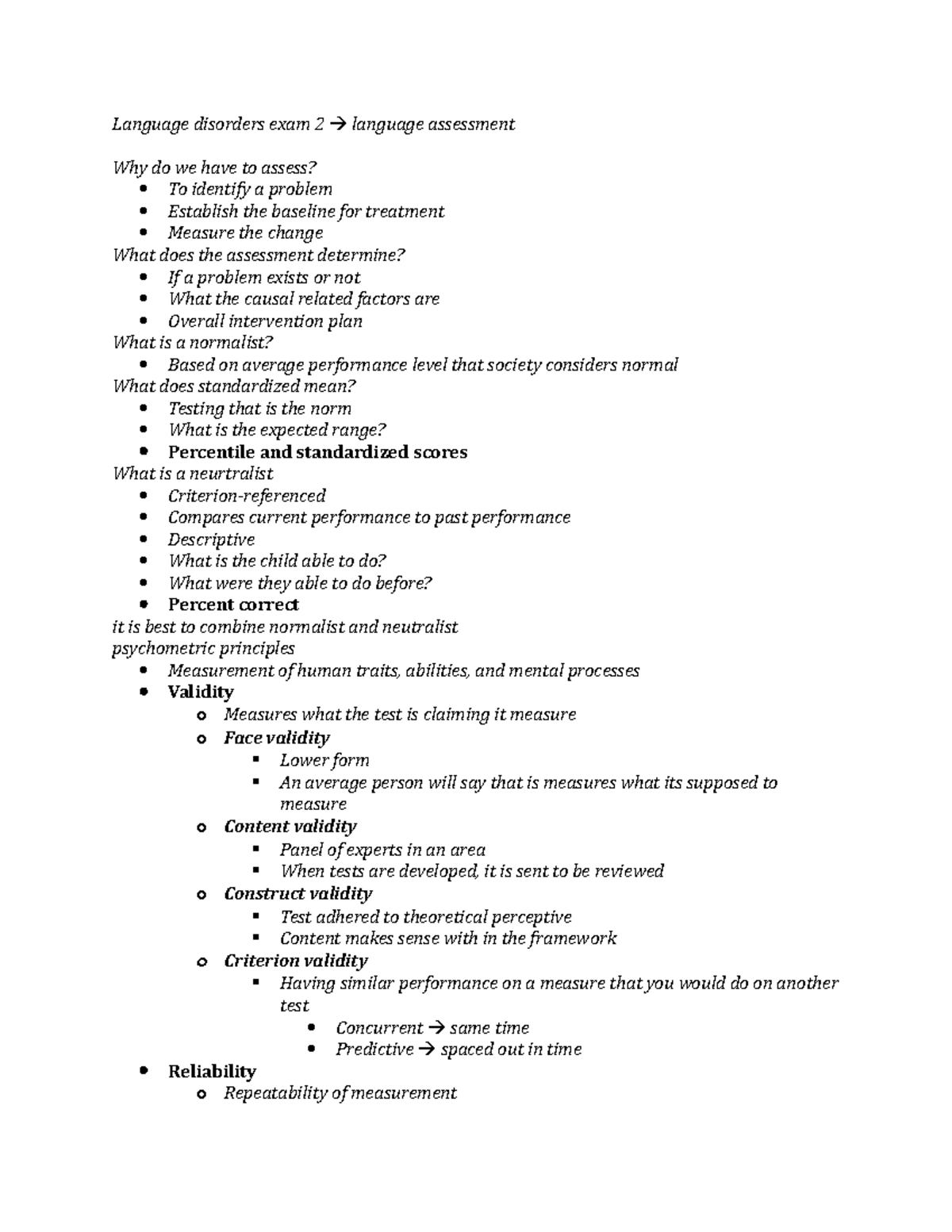 Language disorder - LI assessment - Language disorders exam 2 language ...