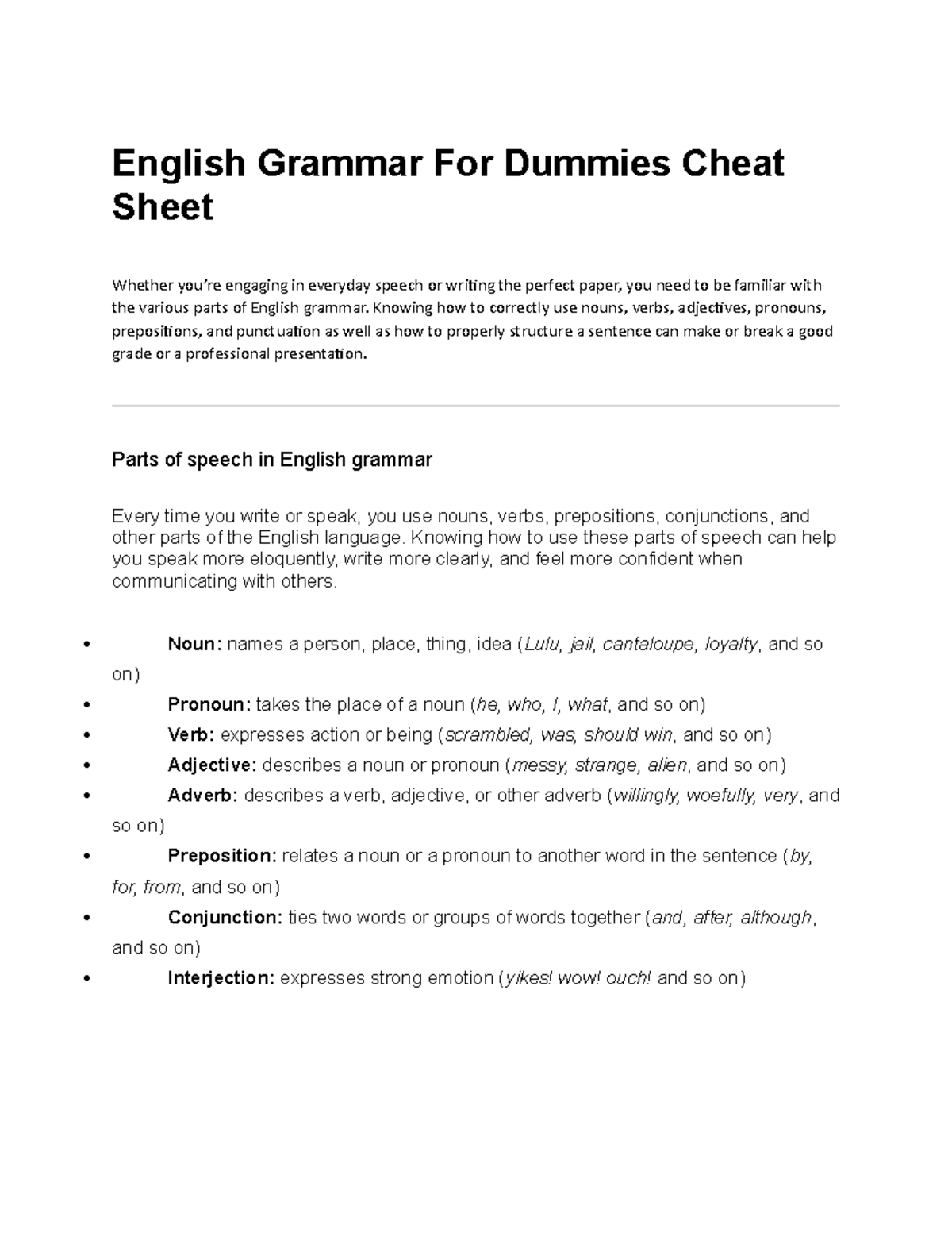 English Grammar For Dummies Cheat Sheet English Grammar For Dummies Cheat Sheet Whether you’re