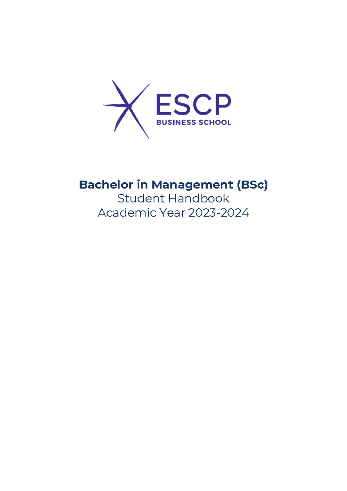 BSc student Handbook AY2324 ESCP Bachelor in Management (BSc