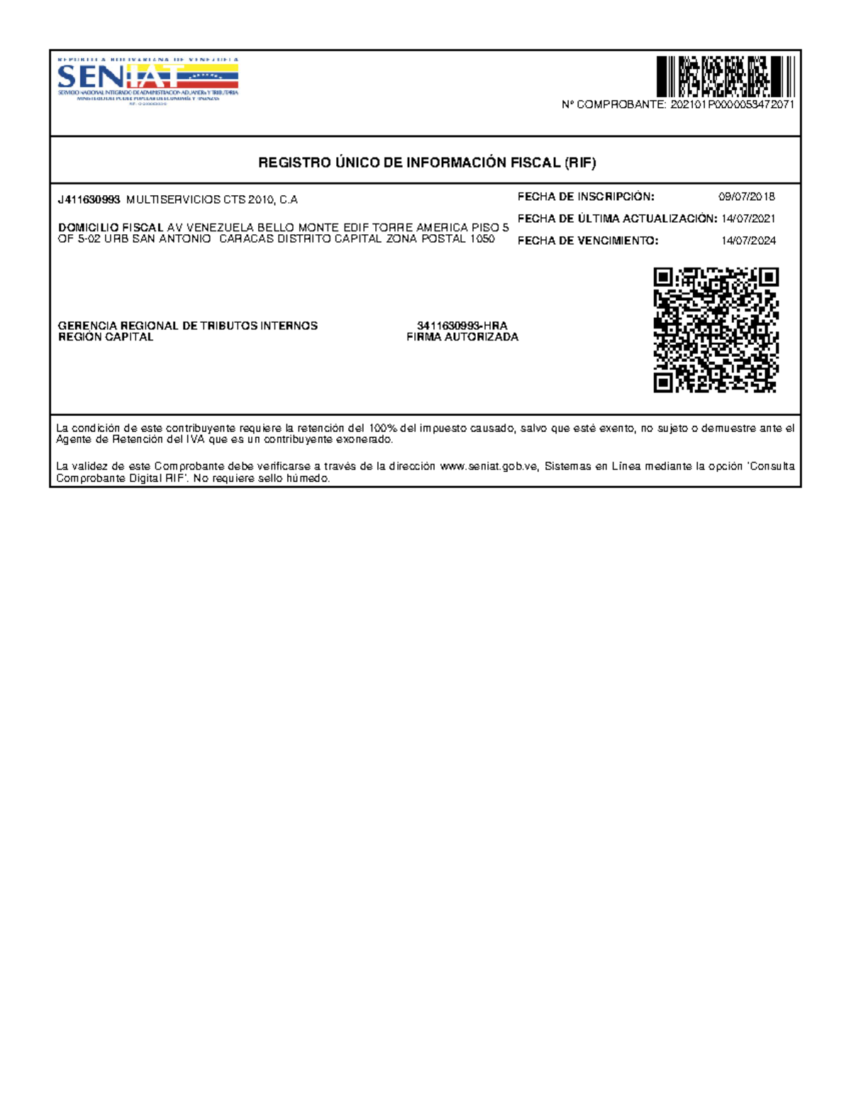 RIF DE Empresa - ml´q´ñlsñml´ñlmzmñlasl - N° COMPROBANTE: 202101P ...