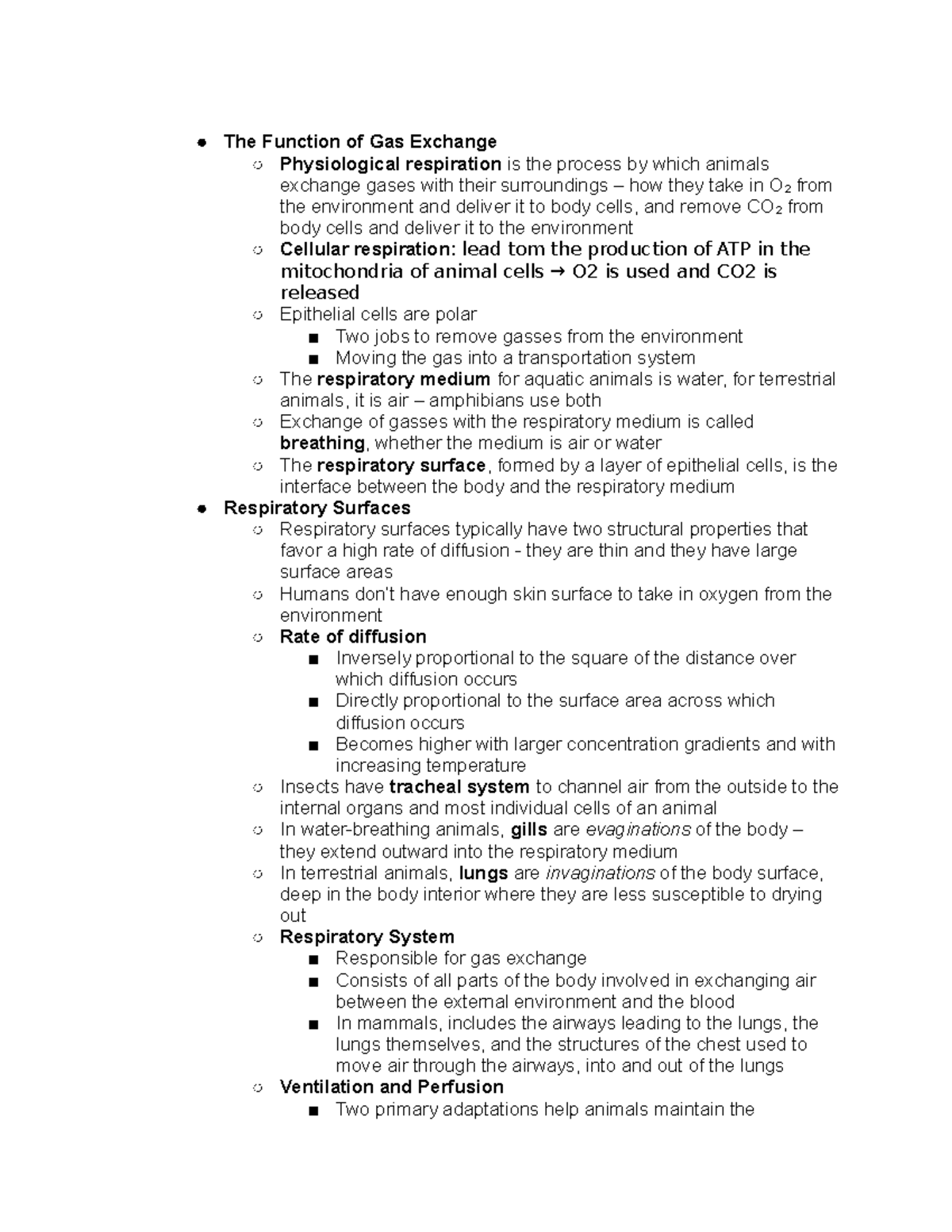 Biol 1107 Exam II part 4 Gas Exchange - The Function of Gas Exchange ...