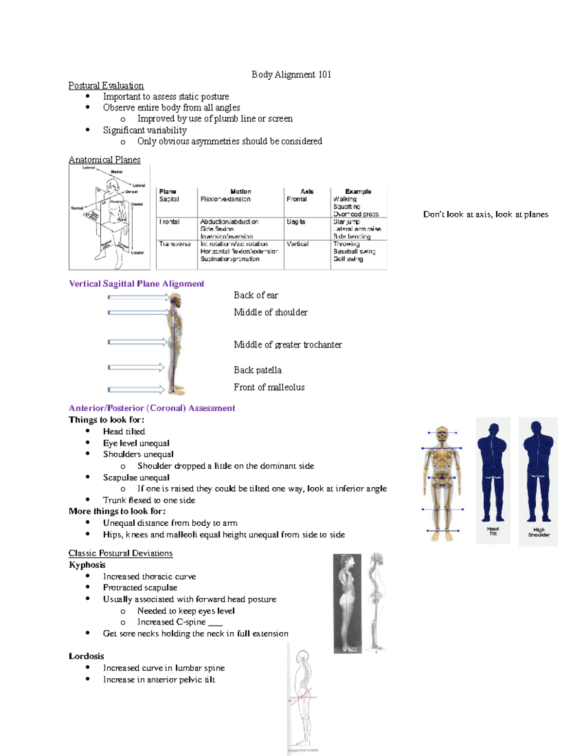 Lec 13 Body Alignment 101 - Body Alignment 101 Postural Evaluation ...