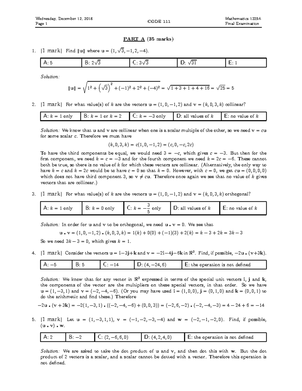 Exam 2018 Question & Answers - Wednesday, December 12, 2018 Page 1 CODE ...