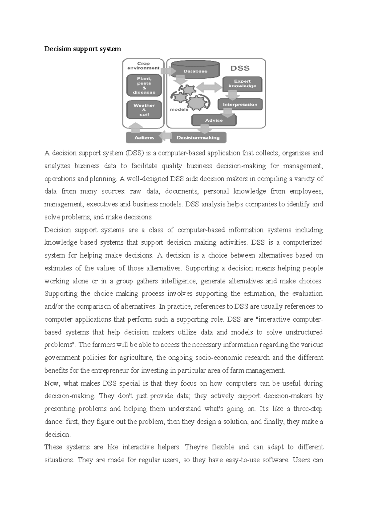 Decision support system Chapter - Decision support system A decision ...