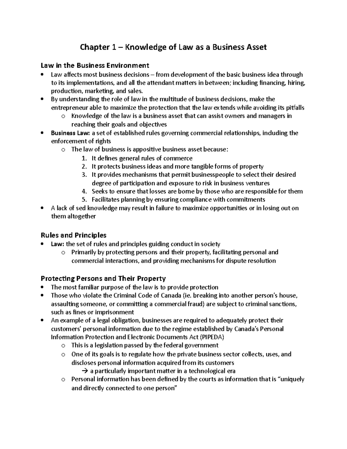 Chapter 1-4 Notes (Term Exam #1) Copy - Chapter 1 – Knowledge Of Law As ...