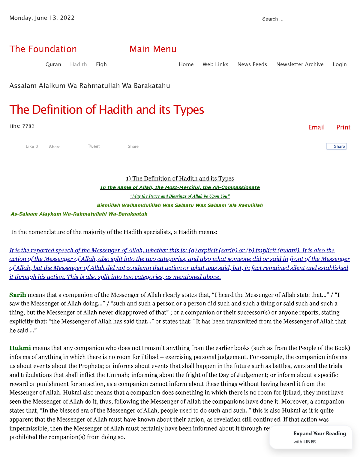 the-definition-of-hadith-and-its-types-monday-june-13-2022-search