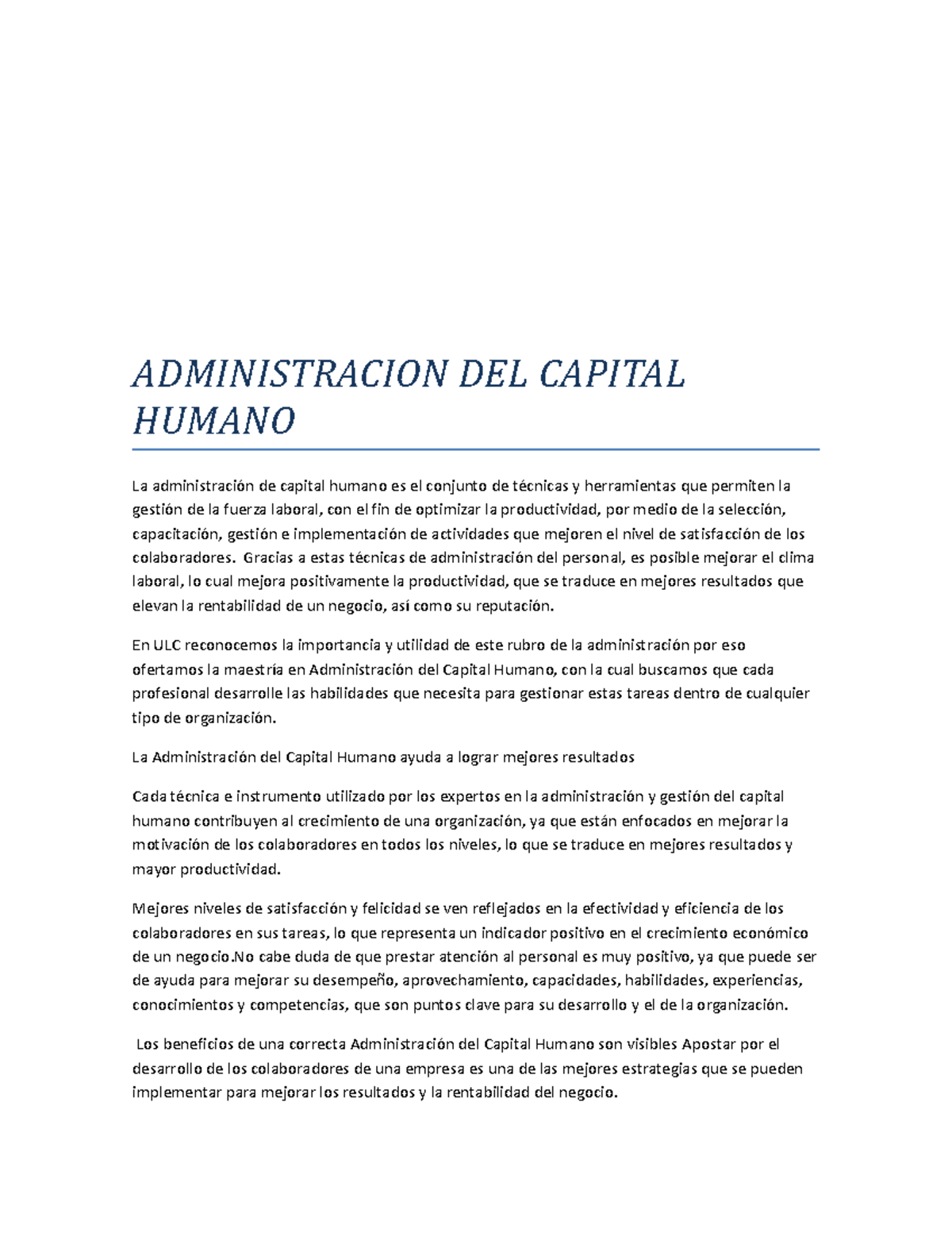 Administracion DEL Capital Humano - ADMINISTRACION DEL CAPITAL HUMANO